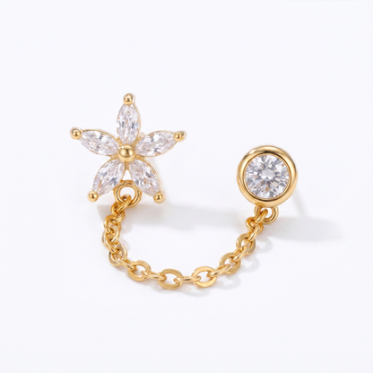 MARGOT Earrings — flower and zirconia chain double stud, studio